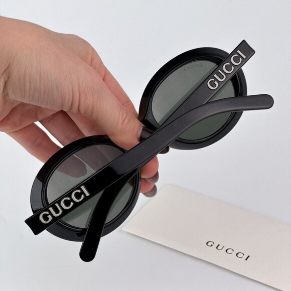 Gucci GG1722SA 001 BRAND NEW Sunglasses Shiny Black Grey Unisex Oval - Picture 2 of 10